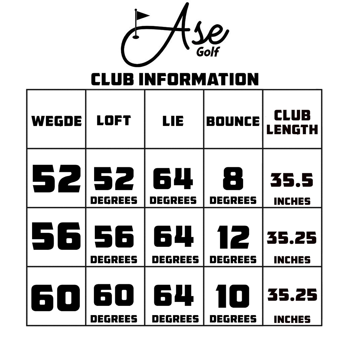 Ase Golf 3-Piece Wedge Set (52,56,60)